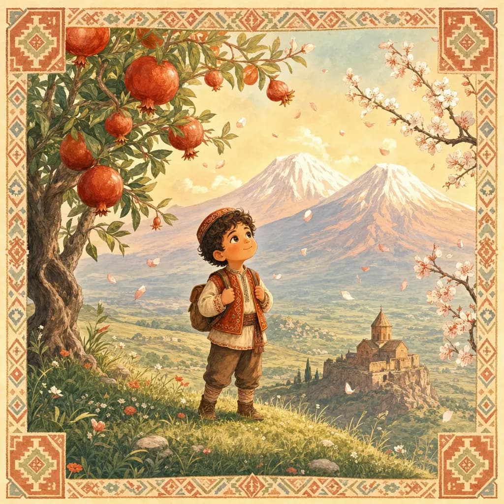 An Armenian child as the hero of their own story, under Mount Ararat